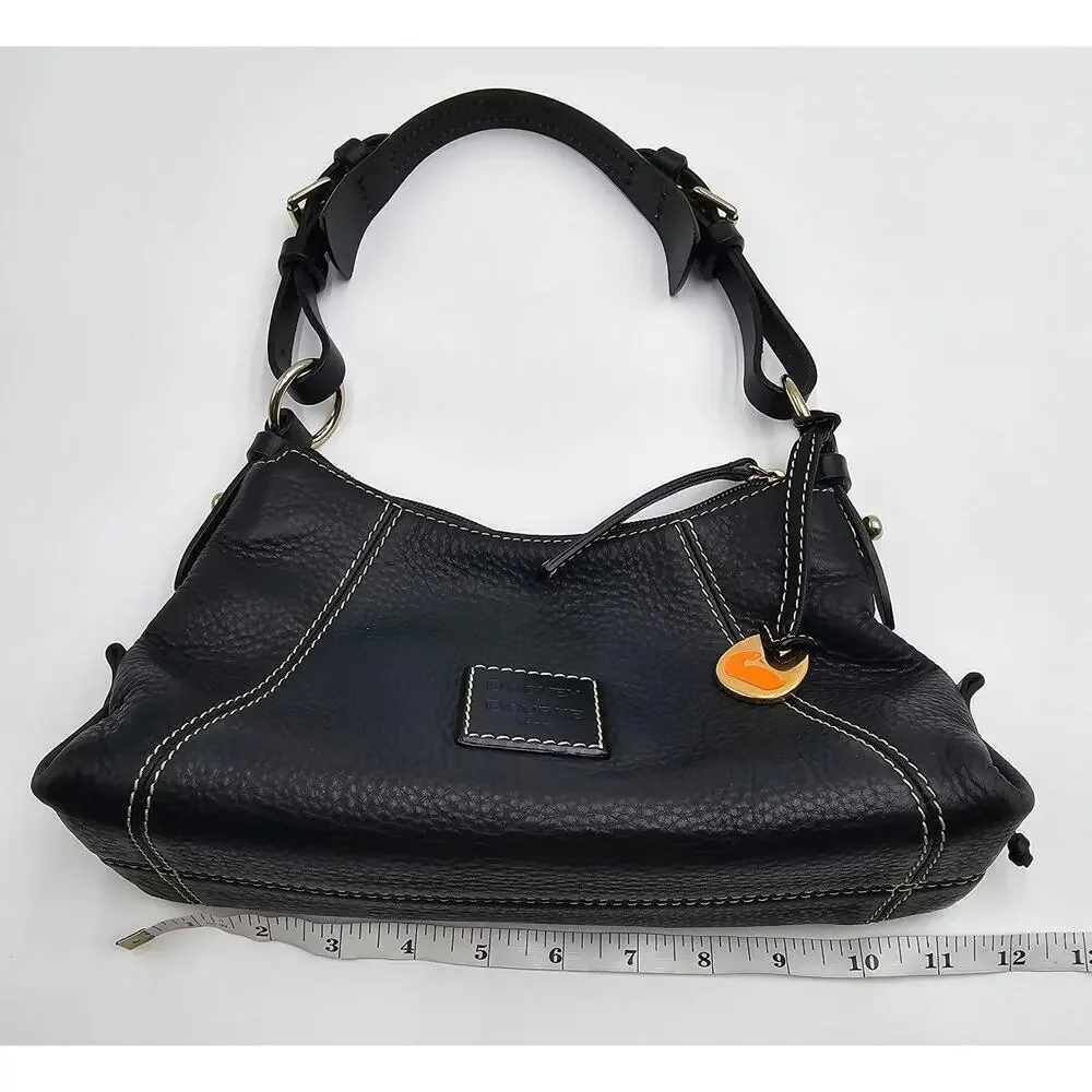 Y2K Dooney & Bourke Black Pebbled Leather Mini East West Slouch Hobo Duck Charm